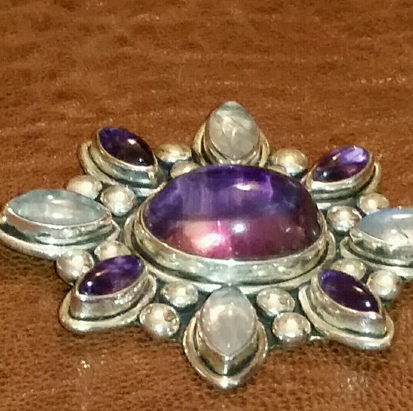 Amethyst & Moonstone 925 Silver Pendant - Picture 3 of 6